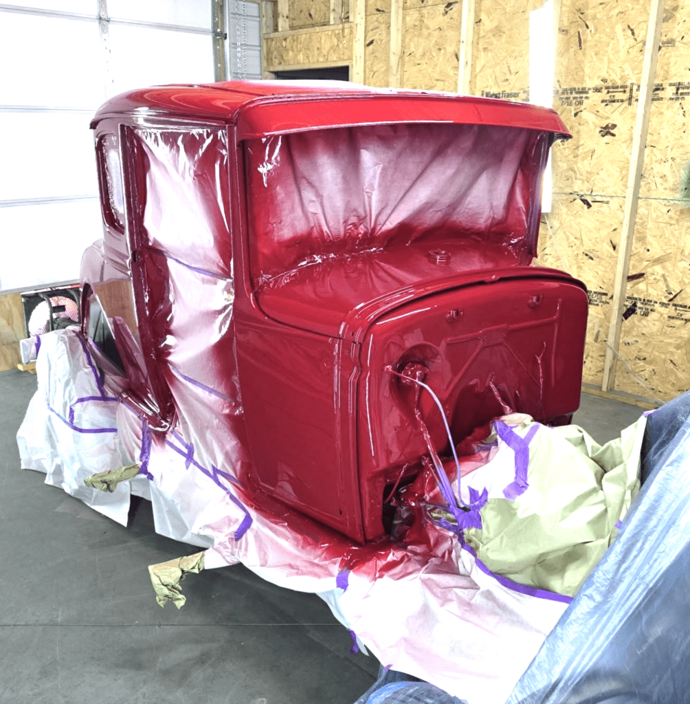 vintage car freshly painted candy red